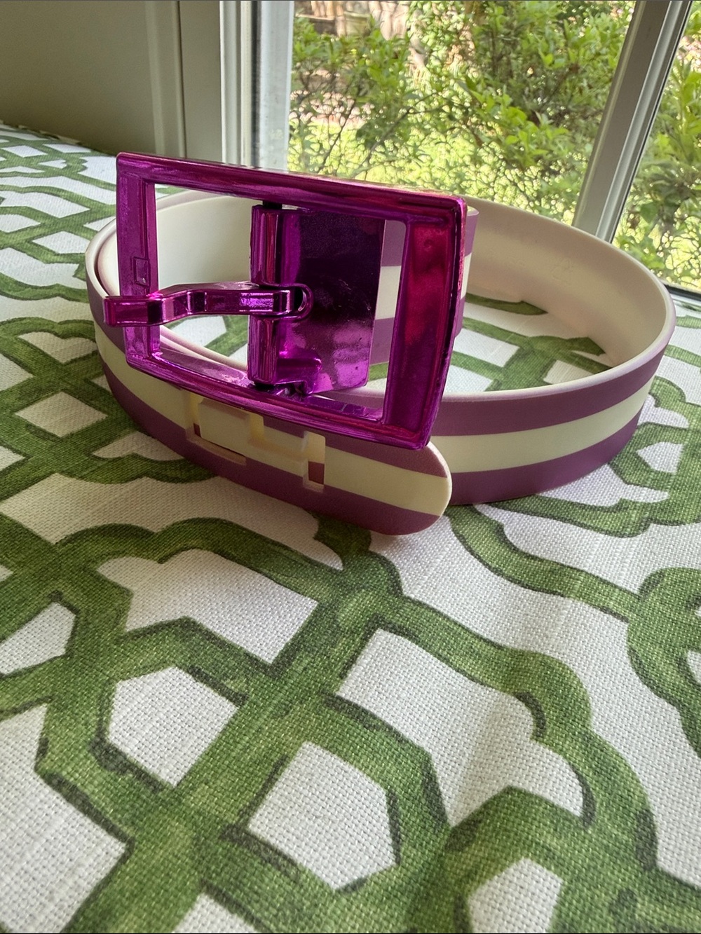 Equestrian C4 Magenta and White Striped Belt with Metallic Pink Buckle